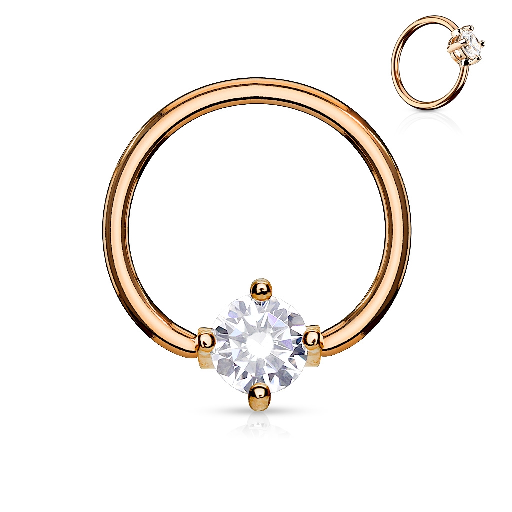 Šperky4U Zlacený piercing - kruh s kamínkem, čirá barva - K1021-RDC