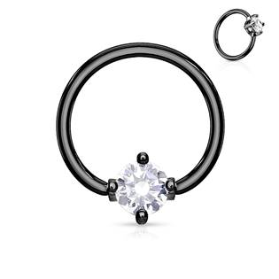 Černý piercing - kruh s kamínkem, čirá barva