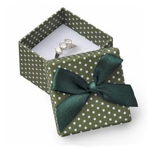 Malá darčeková krabička na prsteň zelená - biele bodky