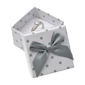 Darčeková krabička na prsteň biela - šedé bodky