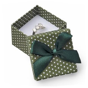 Darčeková krabička na prsteň zelená - biele bodky