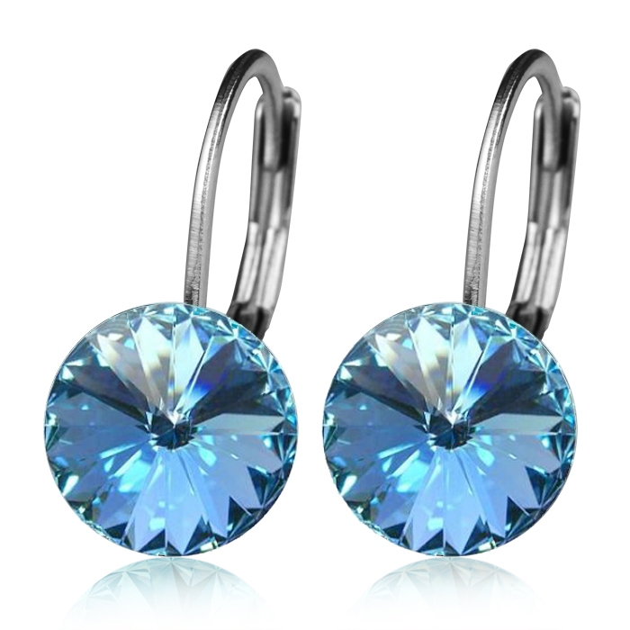 Oceľové náušnice s kryštálmi Swarovski ®, AQUAMARINE