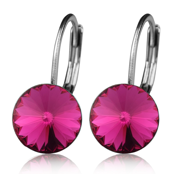 Oceľové náušnice s kryštálmi Swarovski ®, FUCHSIA