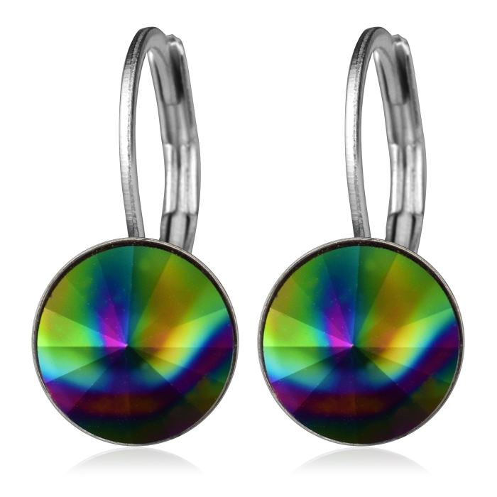 Oceľové náušnice s kryštálmi Swarovski ®, RAINBOW DARK