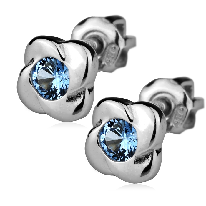 Šperky4U Stříbrné náušnice šroubovací - kytičky se světle modrými zirkony - ZB53302-LB