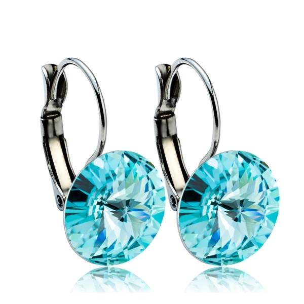 Oceľové náušnice s kryštálmi Swarovski ® 12 mm, LIGHT TURQUOISE