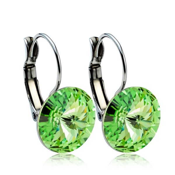 Oceľové náušnice s kryštálmi Swarovski ® 12 mm, PERIDOT