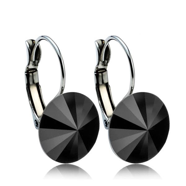 Oceľové náušnice s kryštálmi Swarovski ® 12 mm, BLACK JET