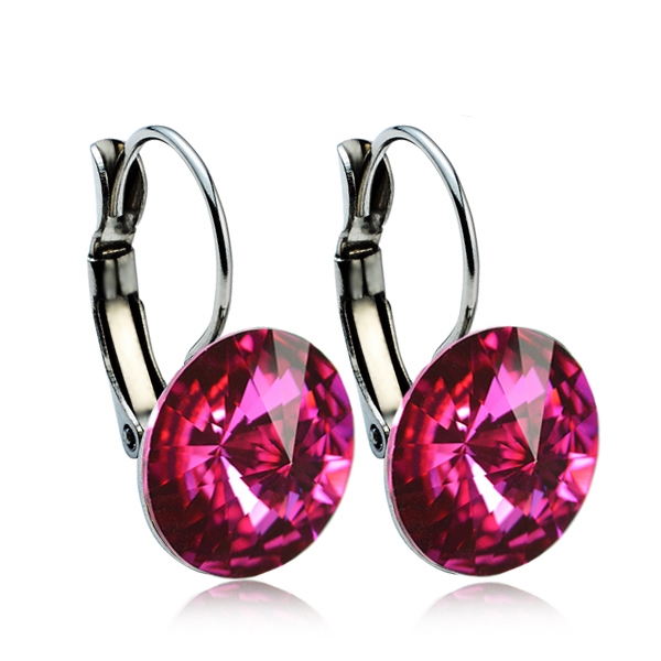 Oceľové náušnice s kryštálmi Swarovski ® 12 mm, FUCHSIA