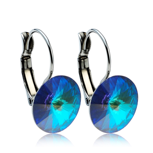 Oceľové náušnice s kryštálmi Swarovski ® 12 mm, BERMUDA BLUE