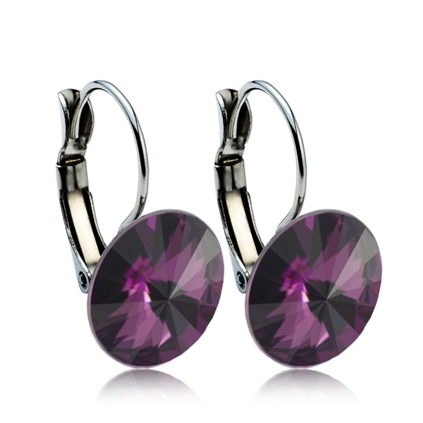 Oceľové náušnice s kryštálmi Swarovski ® 12 mm, AMETHYST