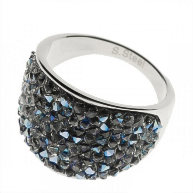 Oceľový prsteň s kryštálmi Crystals from Swarovski ®, BERMUDA BLUE