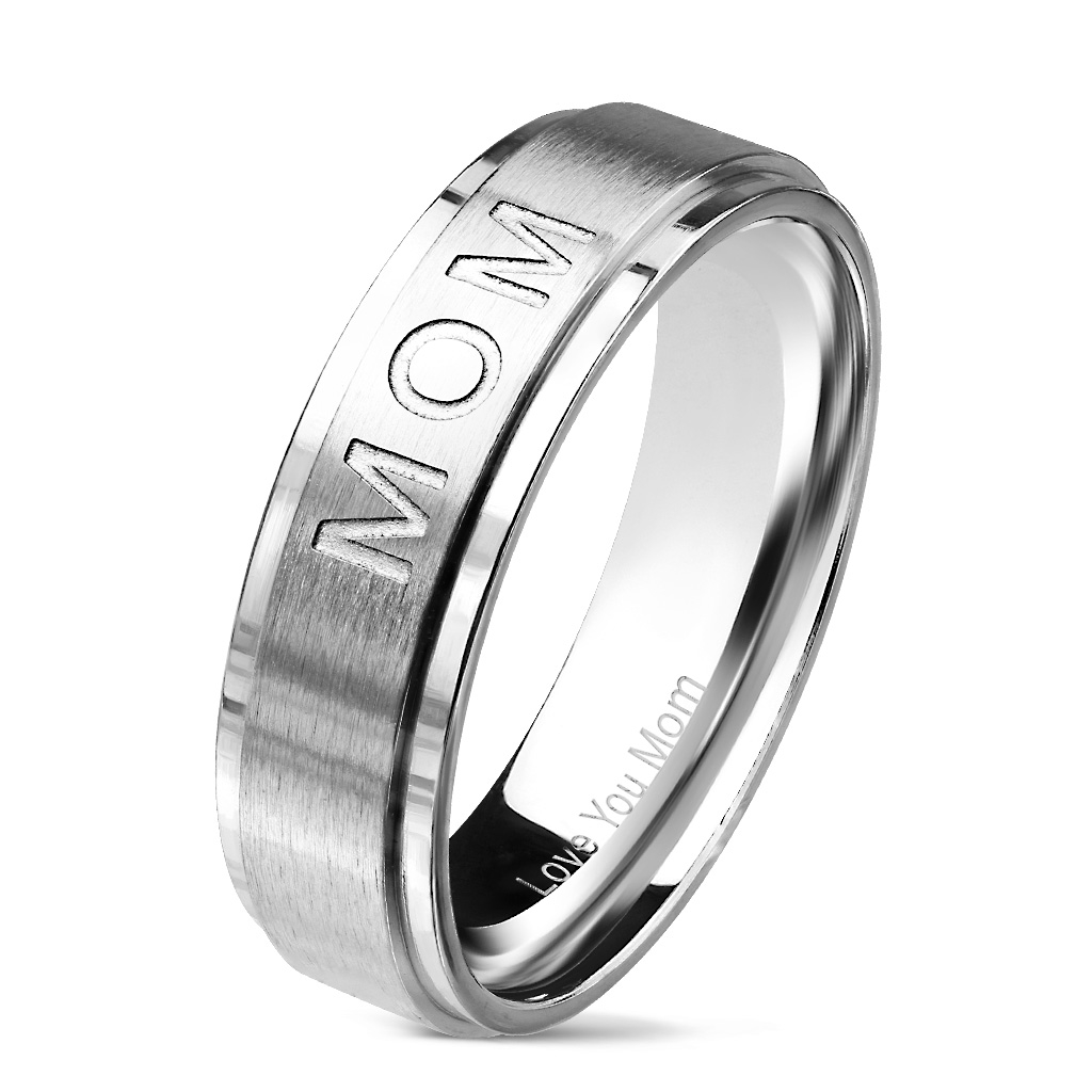 Šperky4U Matný ocelový prsten "MOM" - velikost 49 - OPR1723-49