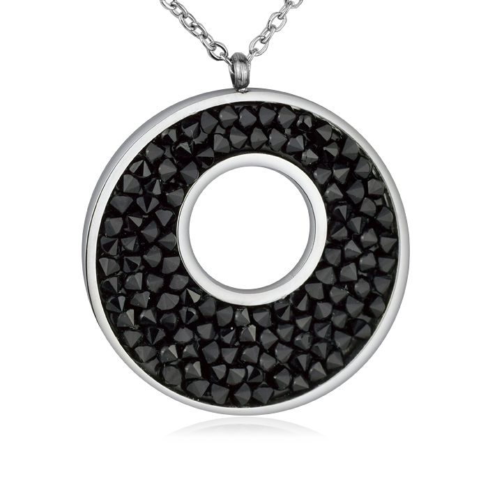 Oceľový náhrdelník s kryštálmi Crystals from Swarovski ®, BLACK JET