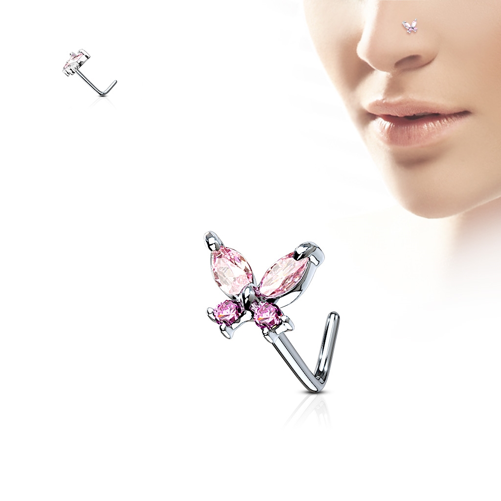 Šperky4U Zahnutý piercing do nosu - motýlek - N0082-P