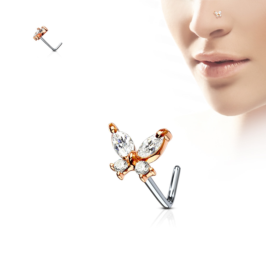 Šperky4U Zahnutý piercing do nosu - motýlek - N0082-RDC
