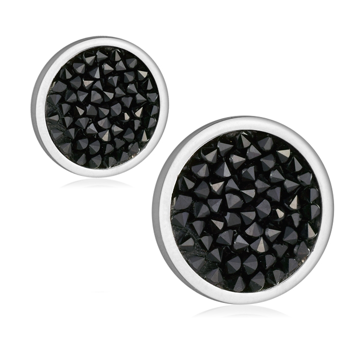 Oceľové náušnice s kryštálmi Crystals from Swarovski ®, BLACK JET