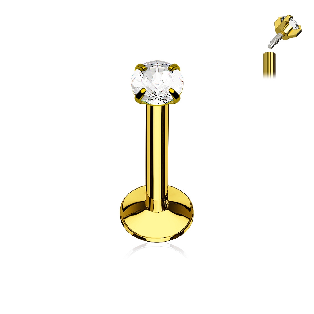 Šperky4U Piercing do brady zlacený, čirý kamínek - LB01081GD-1208
