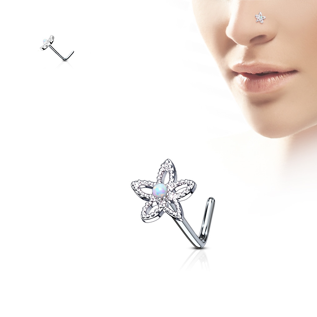 Šperky4U Piercing do nosu kytička - opál - N0085-ST