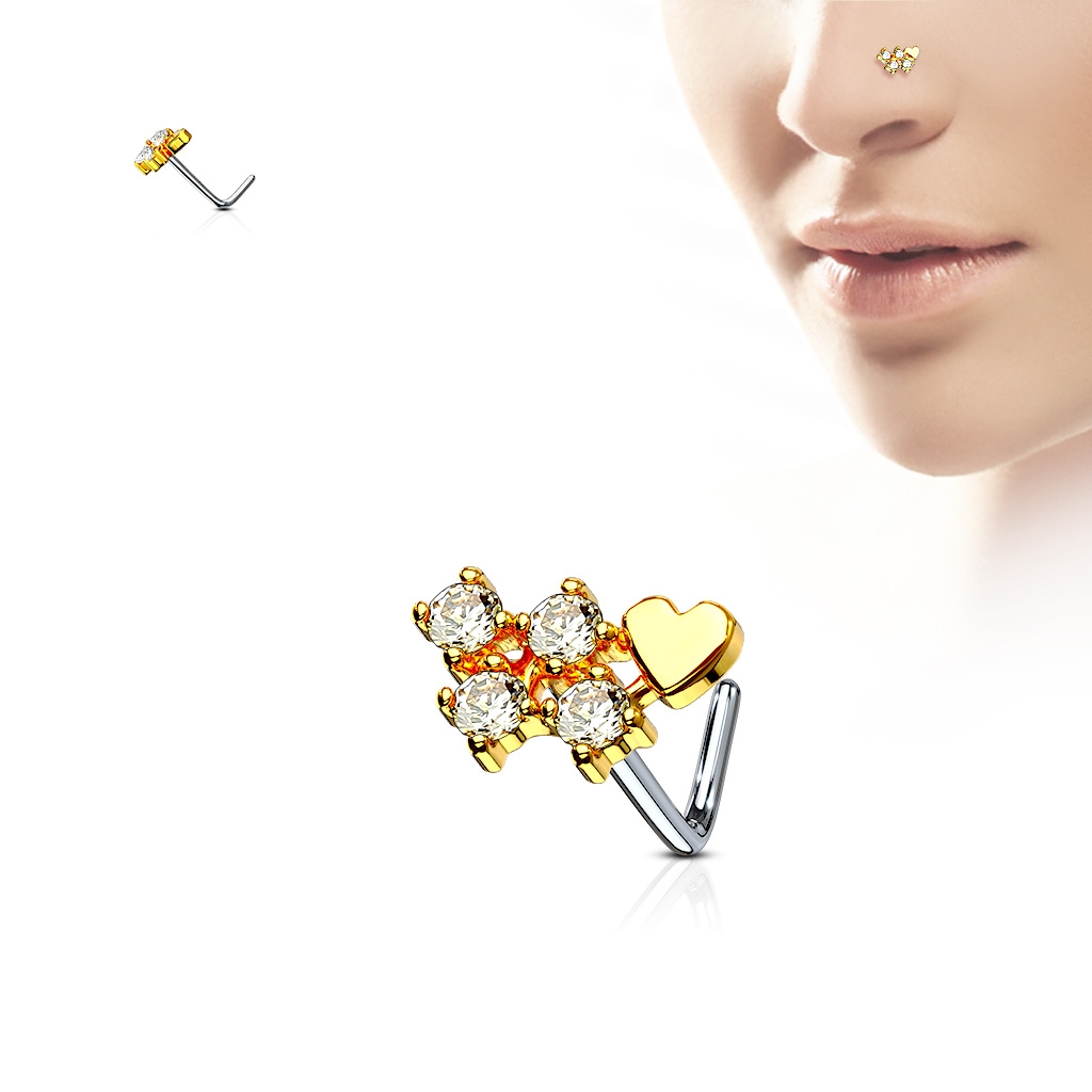 Šperky4U Zlacený piercing do nosu, čiré kamínky - N0090-GDC