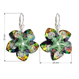 Stříbrné náušnice visací s krystaly Swarovski, Dark Vitrail