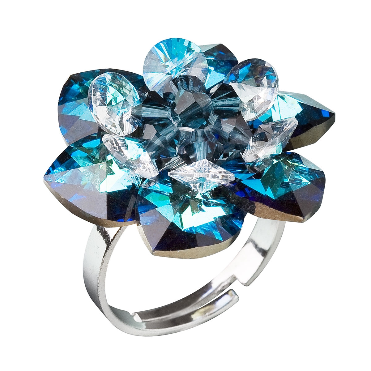 Strieborný prsteň s kryštálmi Swarovski modrá kytička