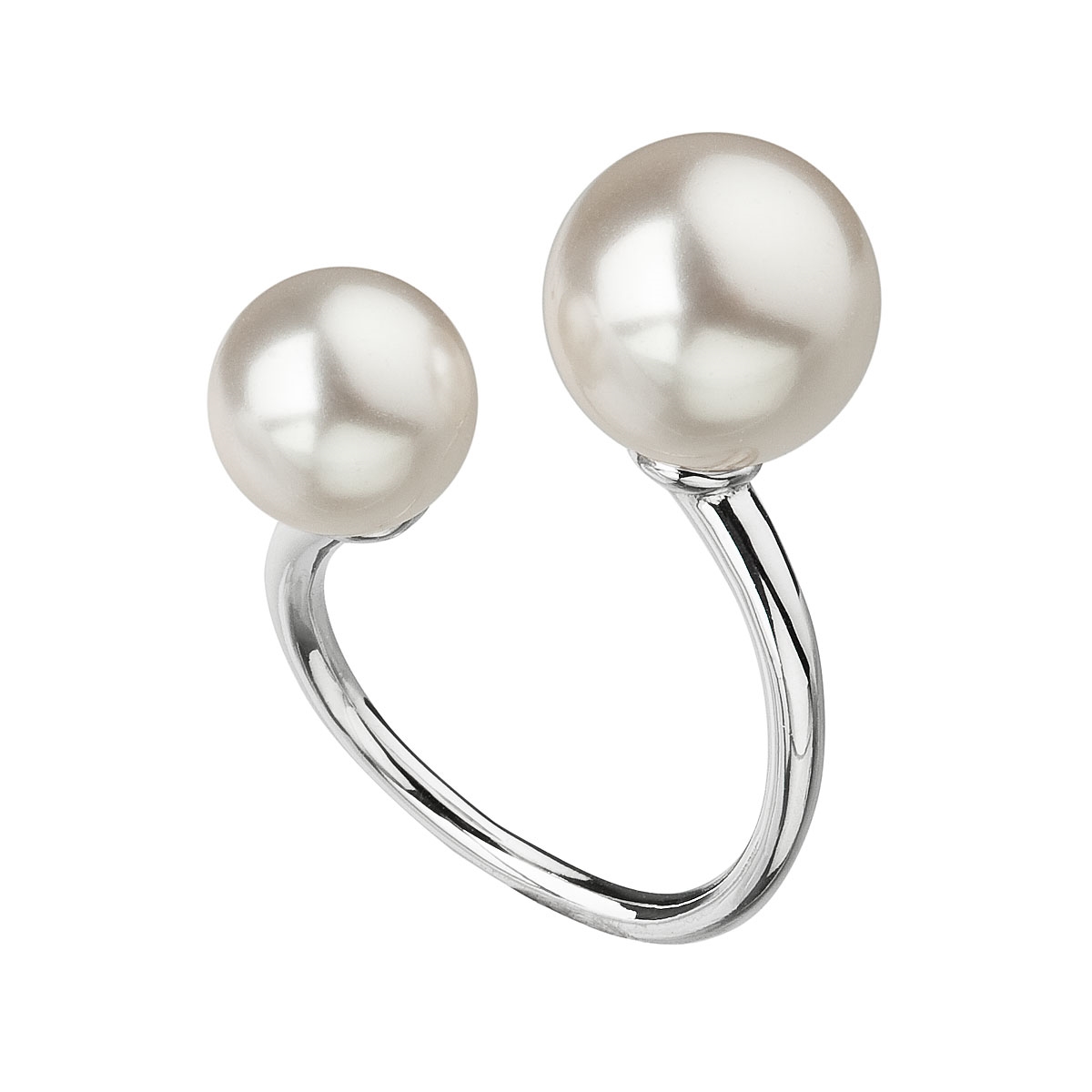 Strieborný prsteň s dvoma perlami biely