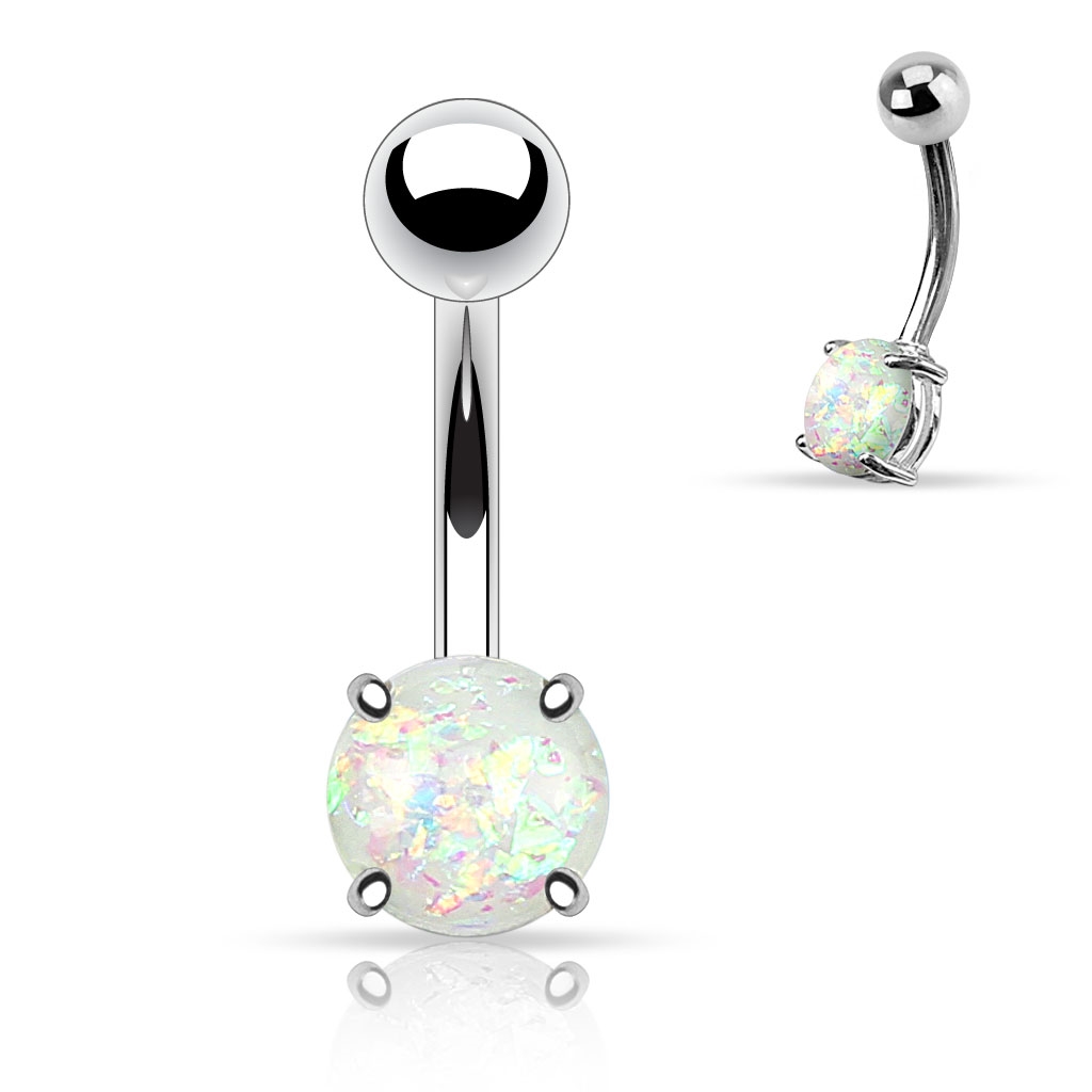 Šperky4U Piercing do pupíku pryskyřičný opál 8 mm - WP01004-WH