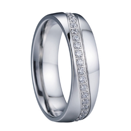 Šperky4U Dámský ocelový prsten se zirkony, šíře 6 mm, vel. 52 - velikost 52 - OPR0080-D-52