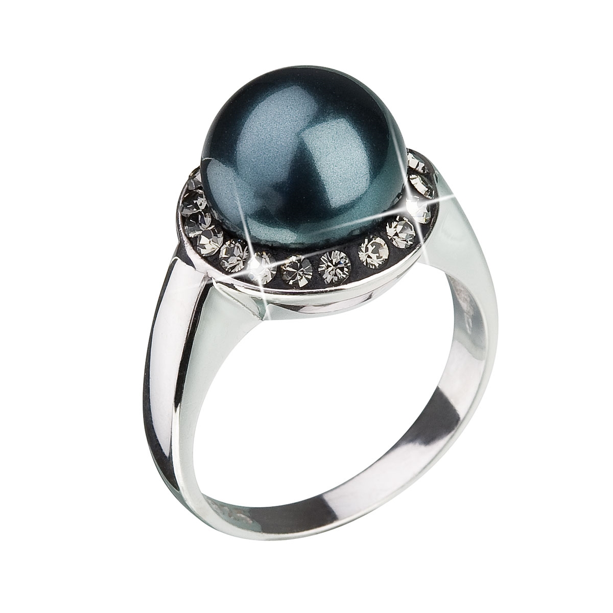 EVOLUTION GROUP CZ Stříbrný prsten s krystaly s mělou perlu Tahiti - velikost 52 - 35021.3