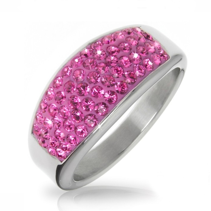Oceľový prsteň s kryštálmi Crystals from Swarovski ®, ROSE