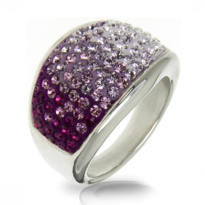 Oceľový prsteň s kryštálmi Crystals from Swarovski ®, AMETHYST