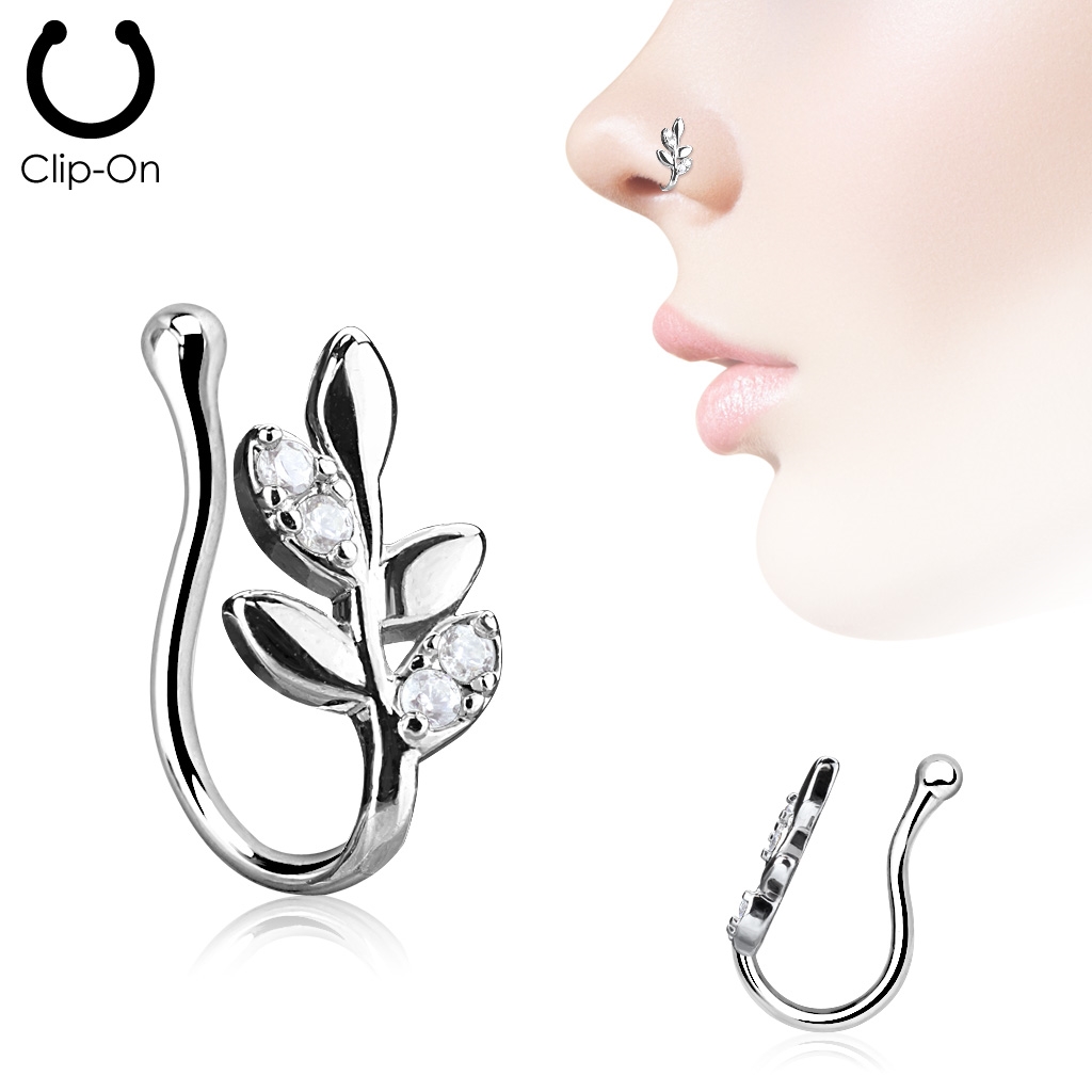 Šperky4U Falešný piercing do nosu větvička - klips - NF0008-C