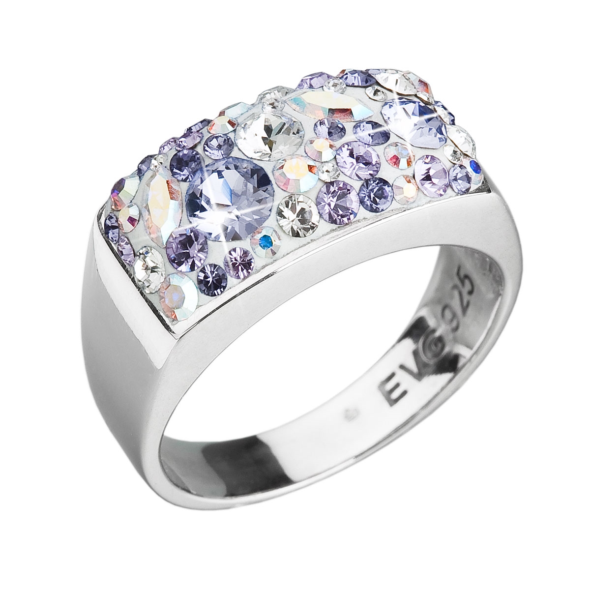 EVOLUTION GROUP CZ Stříbrný hranatý prsten Crystals from Swarovski®, Violet - velikost 56 - 35014.3