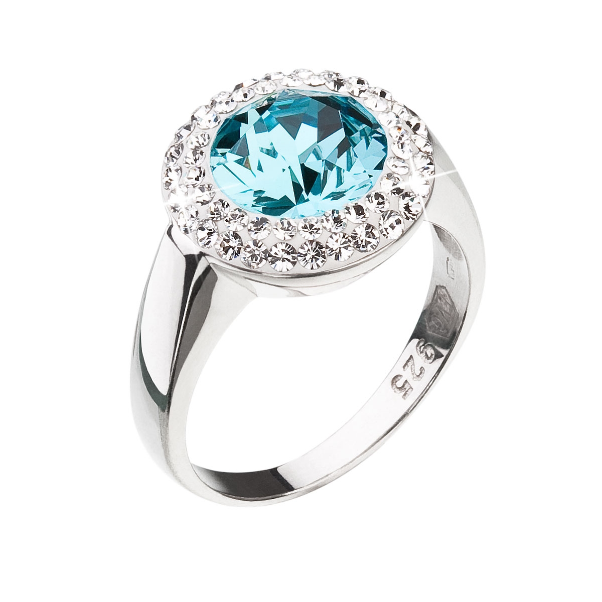 Strieborný prsteň Crystals from Swarovski ®, Aqua