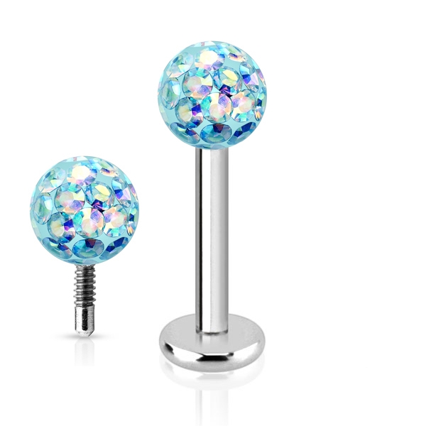 NUBIS® Piercing do brady labreta s krystaly Crystals from SWAROVSKI® 1,2 x 8 mm - LB1038-1208QAB