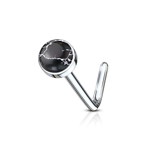 Zahnutý piercing do nosa - čierny achát