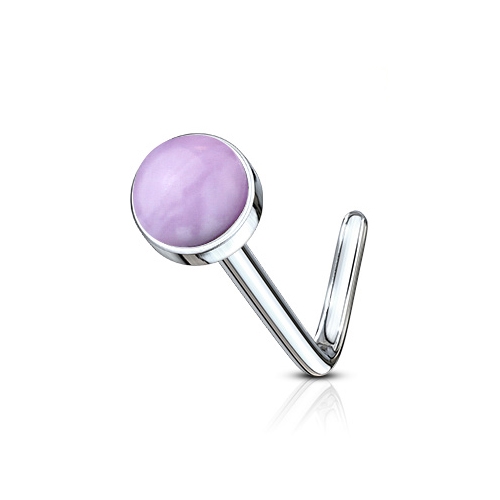 Zahnutý percing do nosa - ružový ametyst