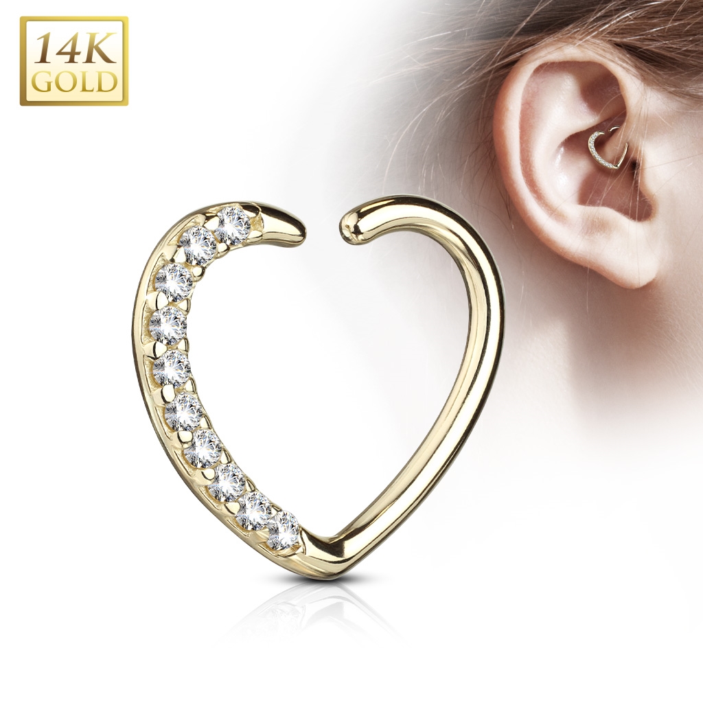 Zlatý cartilage piercing do ucha - srdiečko, Au 585/1000