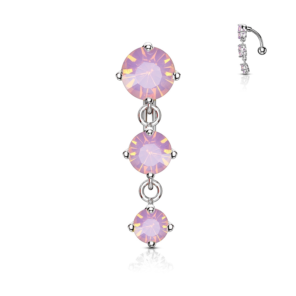 Šperky4U Obrácený piercing do pupíku s růžovými opality - WP0008-PK