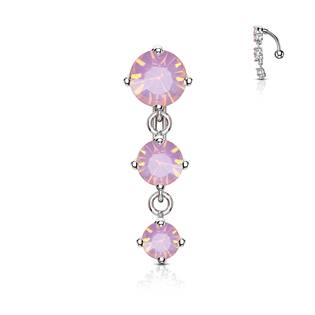 Obrácený piercing do pupíku s růžovými opality