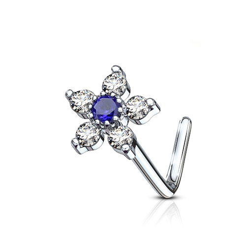 Šperky4U Zahnutý piercing do nosu, modrý kamínek - N0098-CB
