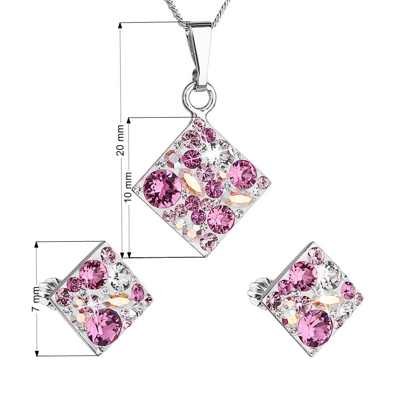 Sada šperkov - štvorce s kameňmi Crystals from Swarovski ® Rose