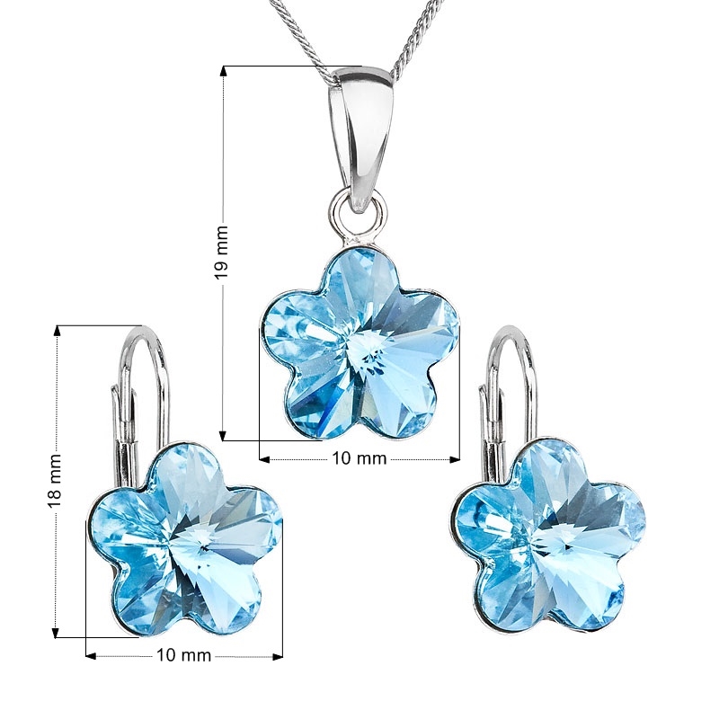 Sada strieborných šperkov s kvietkami Crystals from Swarovski ® Aqua