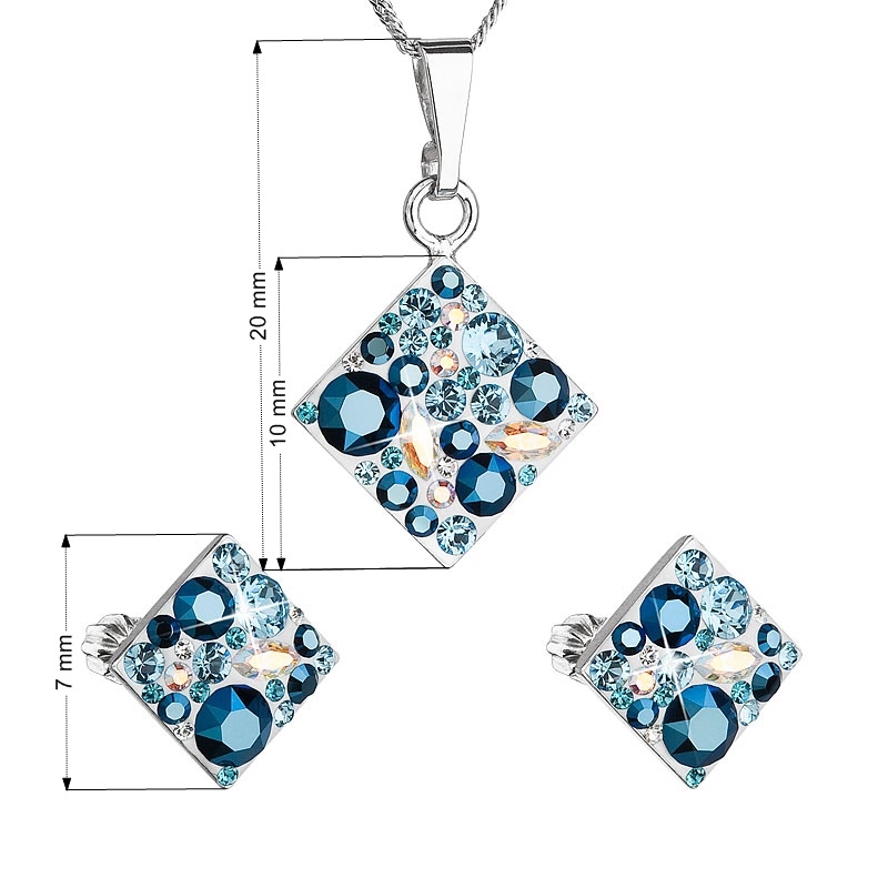 Sada šperkov - štvorce s kameňmi Crystals from Swarovski ® Aqua
