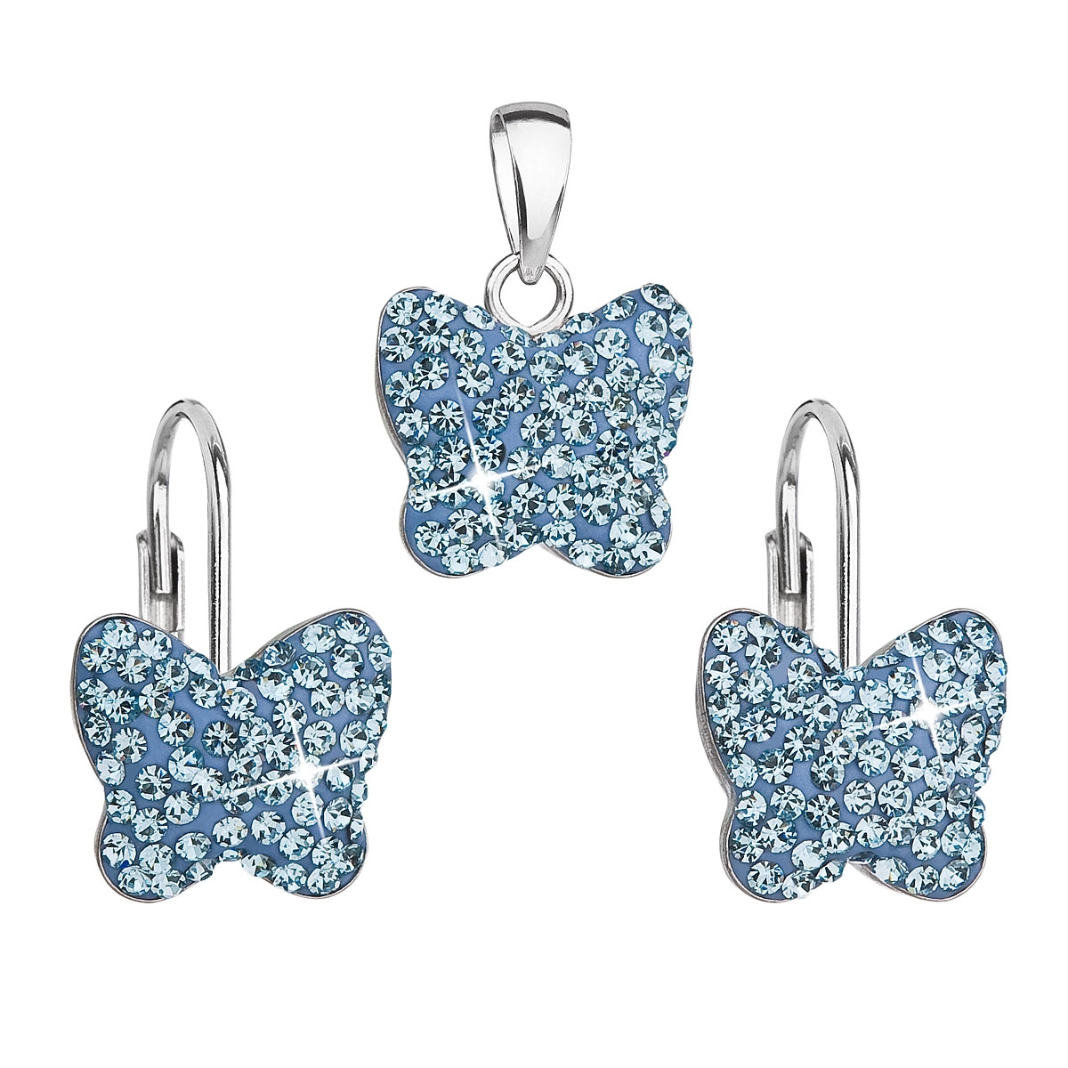 Súprava strieborných šperkov motýle s kryštálmi Crystals from Swarovski ® Aquamarine