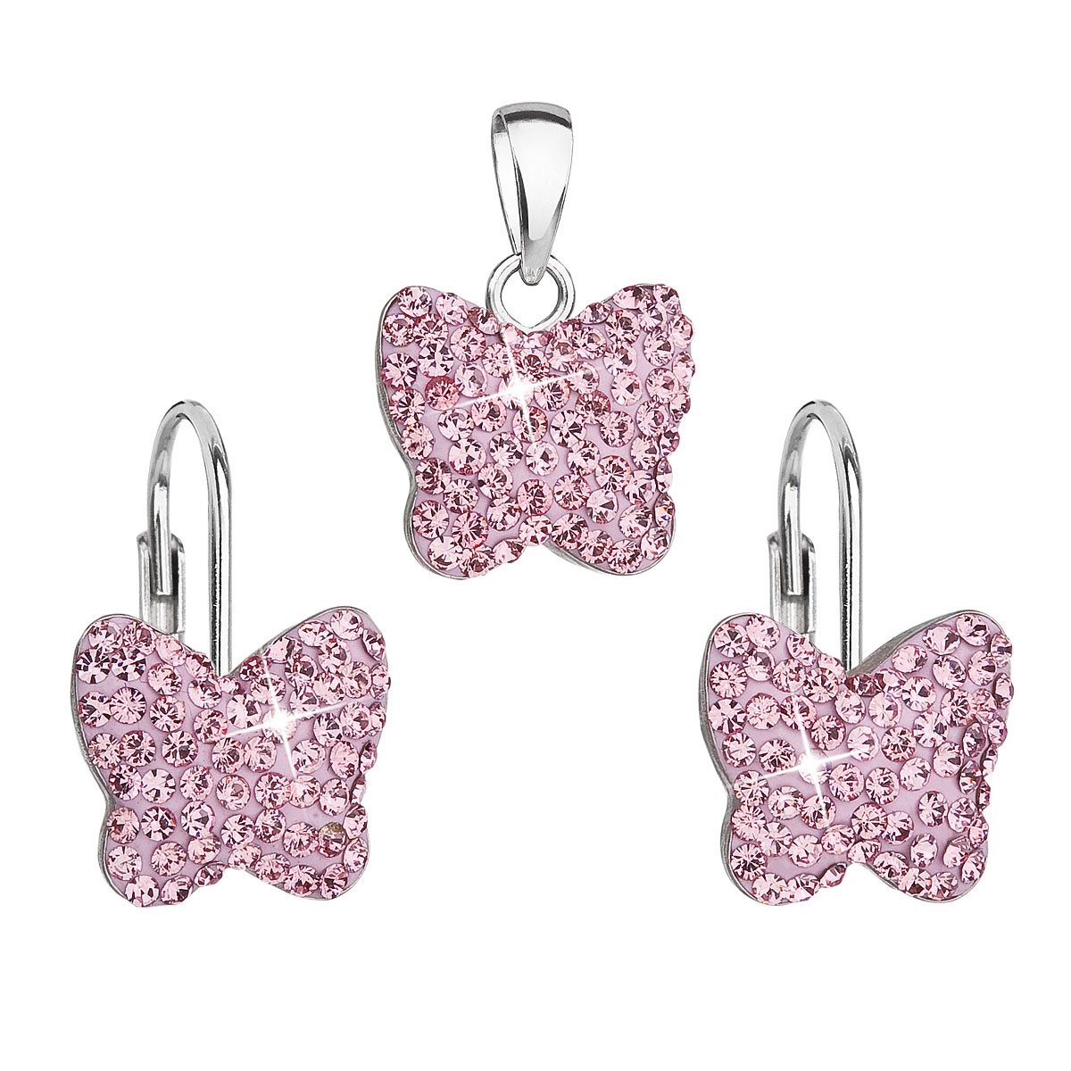 Súprava strieborných šperkov motýle s kryštálmi Crystals from Swarovski ® Rose