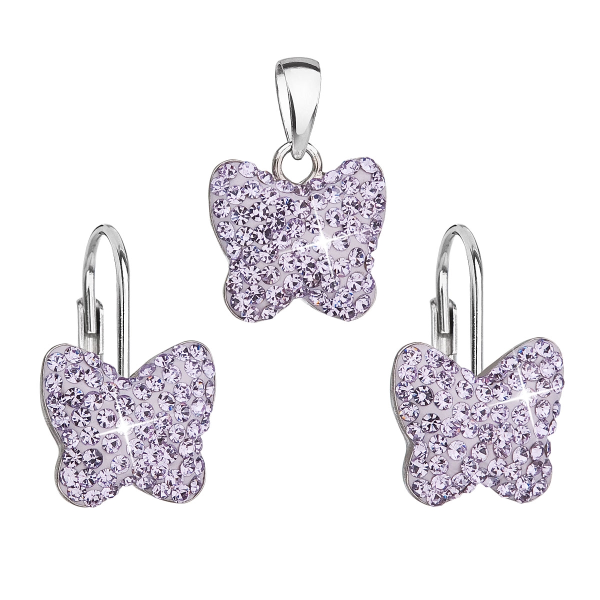 Súprava strieborných šperkov motýle s kryštálmi Crystals from Swarovski ® Violet