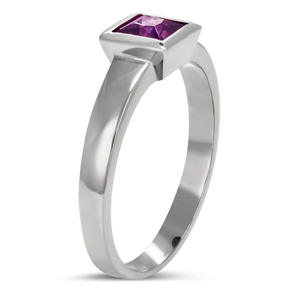 Oceľový prsteň s fialovým zirkónom