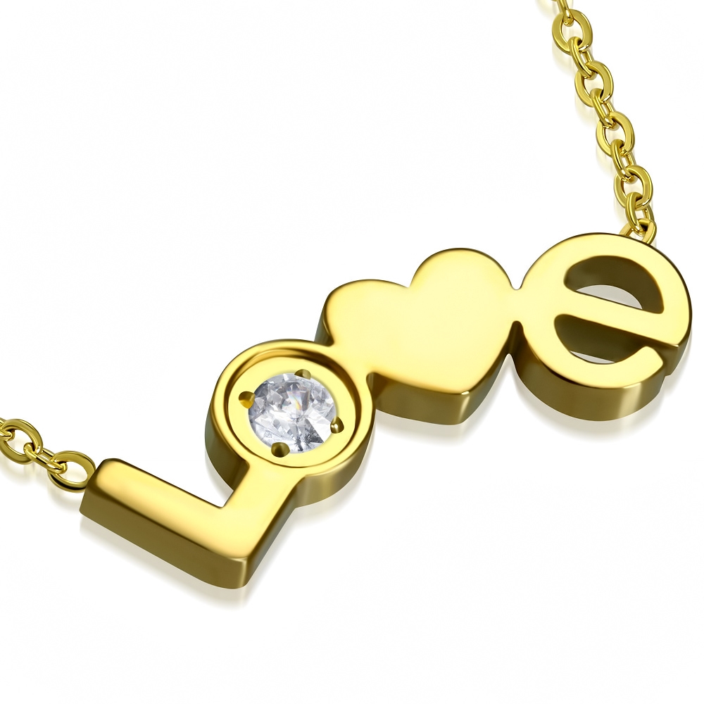 Šperky4U Zlacený ocelový řetízek s textem LOVE - OPE1066